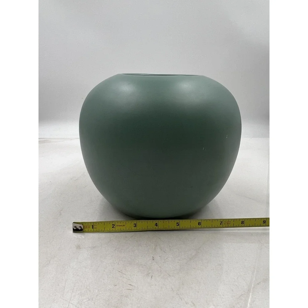 Ceramic Vase Pot Matte Sage Green Round Minimalist Spherical Post Mod 7.5in